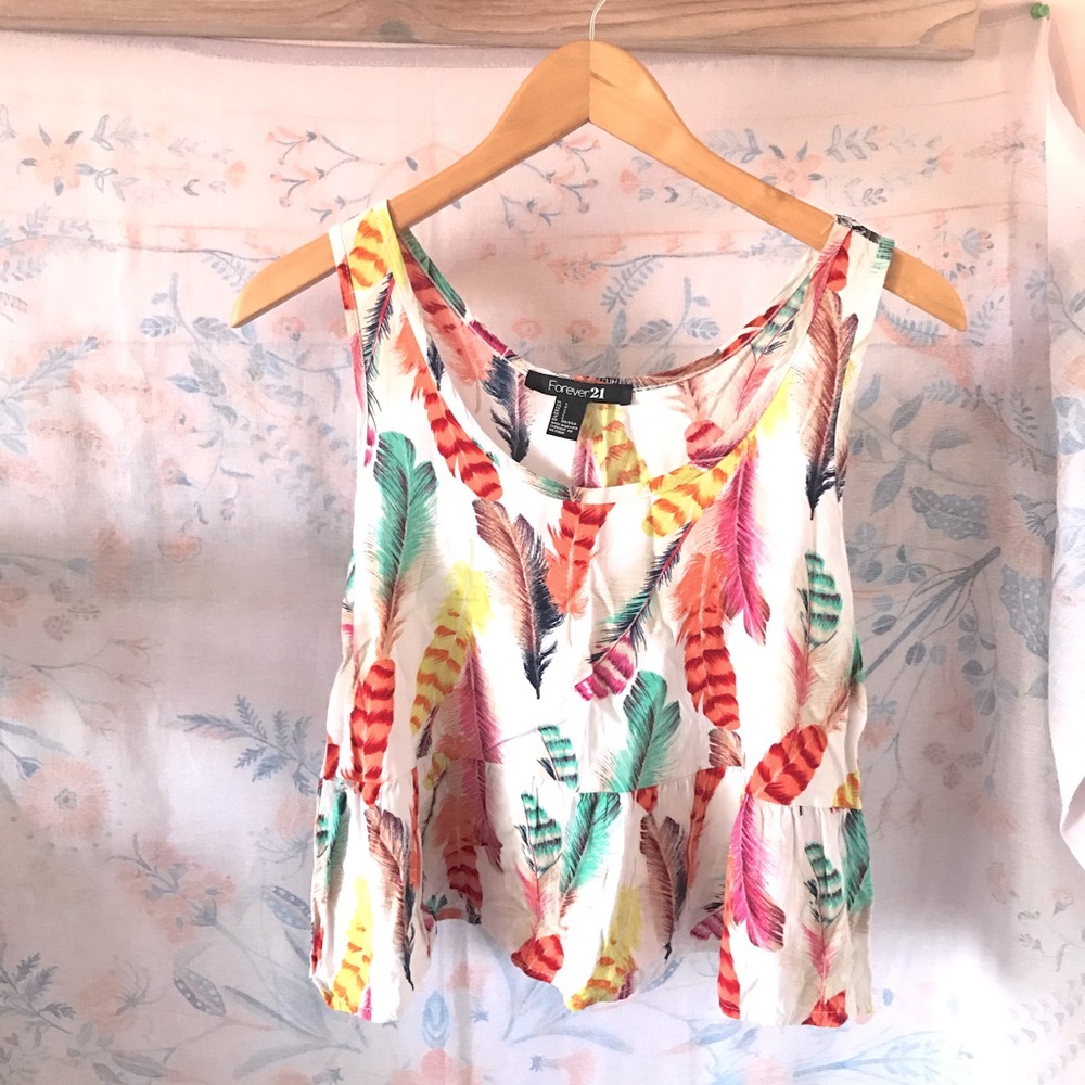 Forever21 Feather Print Peplum Crop Top